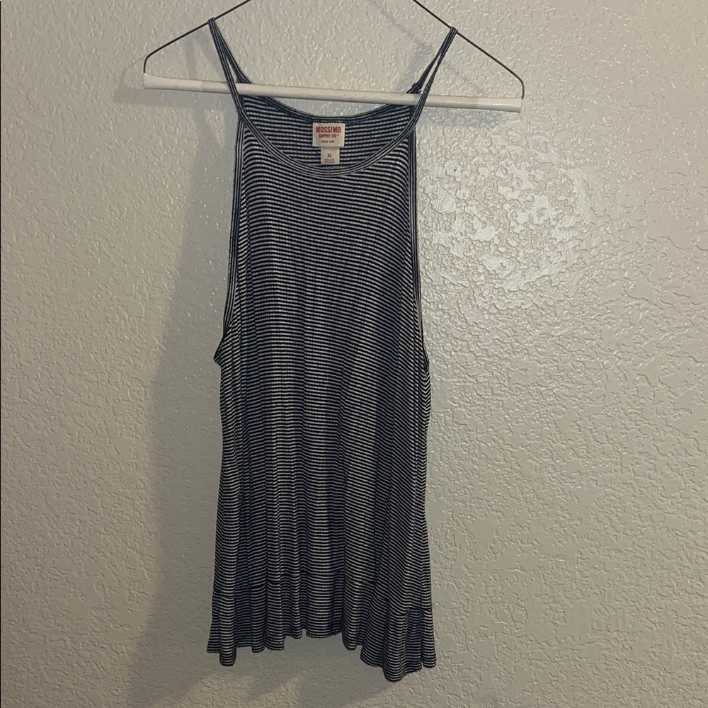 Blue and White Striped Women's Tank Top